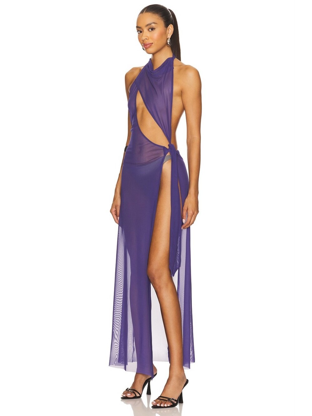 NWT JADED LONDON Halter Mesh Maxi Dress Blue US 4 Swim Coverup - Picture 2 of 5